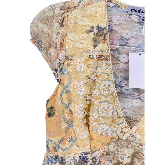 Madden Girl Yellow Floral Lace Peplum Top Romantic Coquette Balletcore M y2k - Picture 5 of 9